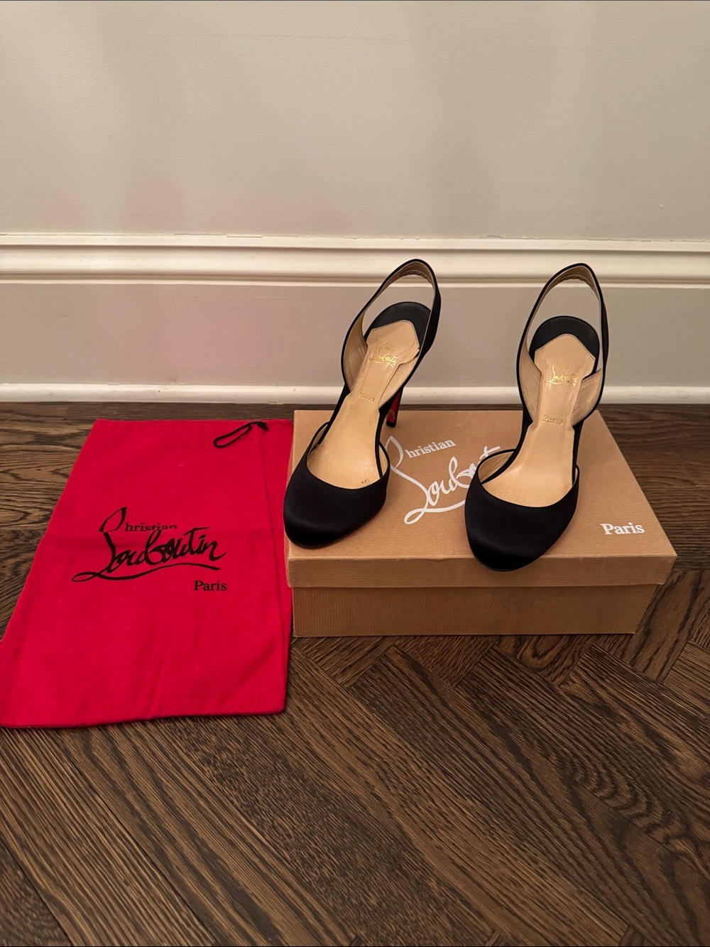 Christian Louboutin Picador 100 Crepe Satin Black Satin Slingback Pumps